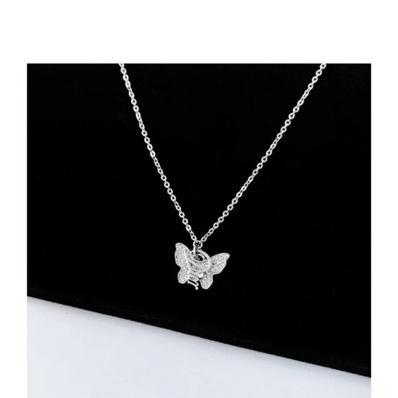 Christian Dior Crystal Butterfly Necklace Silver - Picture 2 of 4